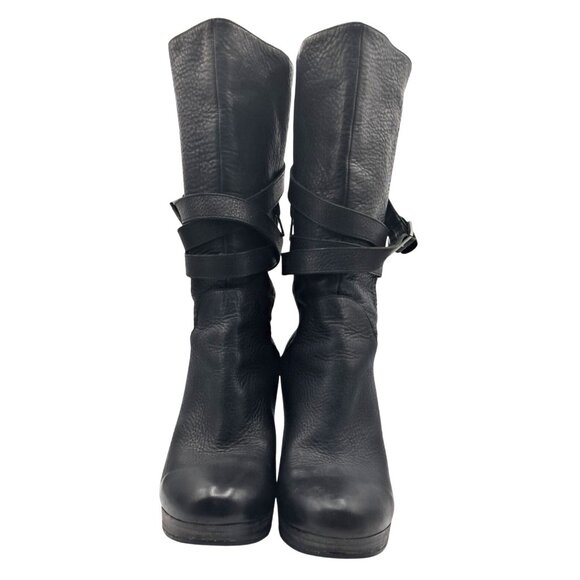 UGG Jardin Platform Boots Womens Size 10 Black Leather Buckle Straps Side Zip Mi - Picture 2 of 13